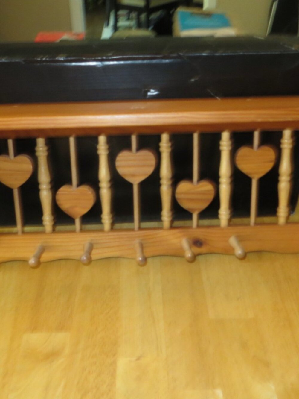 Vintage Oak Wooden Wall Shelf Key and Jacket Hanger With Hearts & Spindles